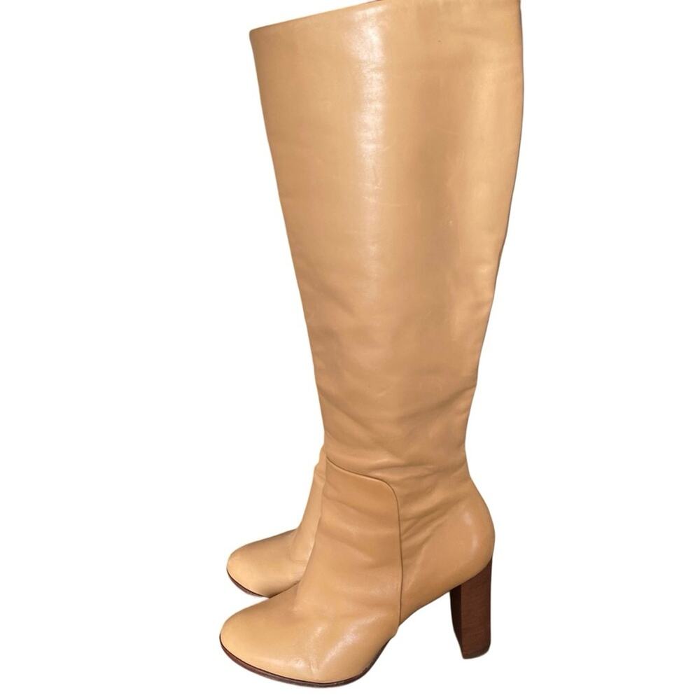Pour La Victoire Imari Light Cognac Camel Leather Knee High Heeled Boots 6.5 - Picture 2 of 14